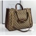 Gucci Horsebit 1955 Medium Tote Bag In Canvas with Brown Trim