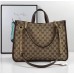 Gucci Horsebit 1955 Medium Tote Bag In Canvas with Brown Trim