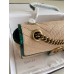 Gucci Raffia GG Marmont Small Shoulder Bag With Green Snakeskin Trim