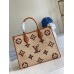 Louis Vuitton OnTheGo MM Bag In Raffia With Brown Leather M57707